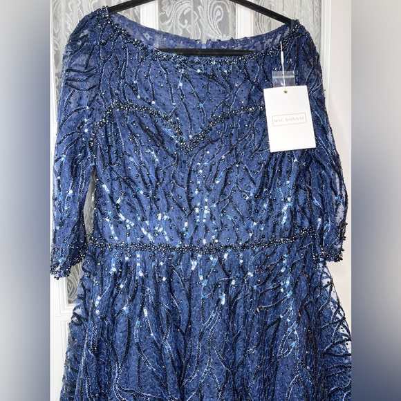 Mac Duggal Embellished 3/4 Sleeve A Line Dress - Picture 9 of 16